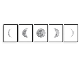 Haus and Hues Phases of the Moon Wall Decor - Set of 5 Moon Phases Prints Moon Phases Wall Art for Bedroom | Moon Phases