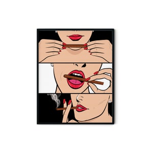 Pop Art Woman Rolling Joint Print: Black and White Dorm Decor