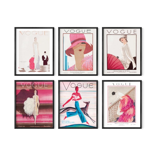 Haus and Hues Vintage Posters Aesthetic - Set of 6 High Fashion Art Wall Decor, Pink Artwork for Walls (Unframed/Framed 8x10, 11x14, 16x20)