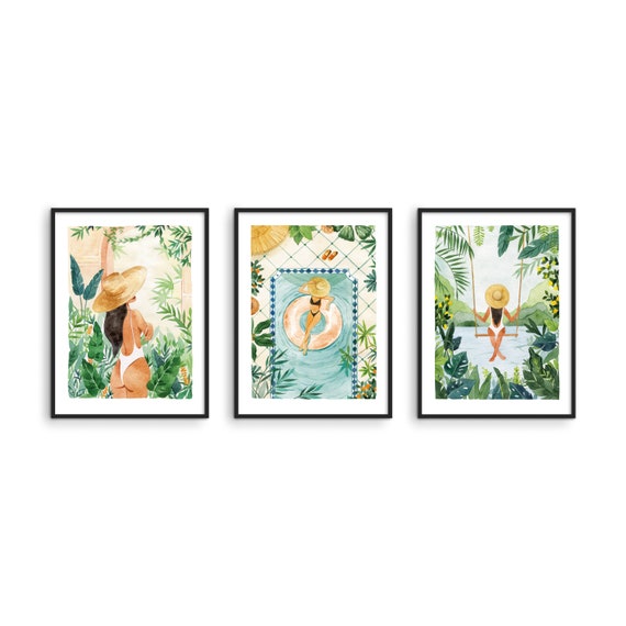 Haus And Hues Set Of 3 Tropical Framed Art Wall - Tropical Wall Decor Framed