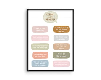 Anxiety Coping Skills Poster: Mental Health Art, Therapist Office Decor