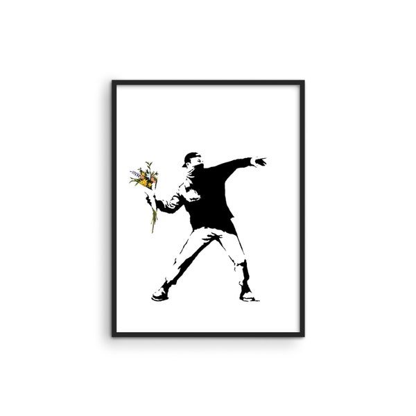 Banksy Flower Thrower Wall Art Graffiti - By Haus and Hues Graffiti Art Banksy Prints Graffiti Art Wall Decor