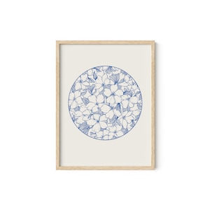Japanese Floral Print: Blue Flower Wall Art, Modern Botanical Poster