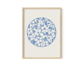 Haus and Hues Floral Wall Art - Japanese Traditional Blue Flower Print and Modern Poster, Blue Wall Modern Art Wall Decor (Framed/Unframed)