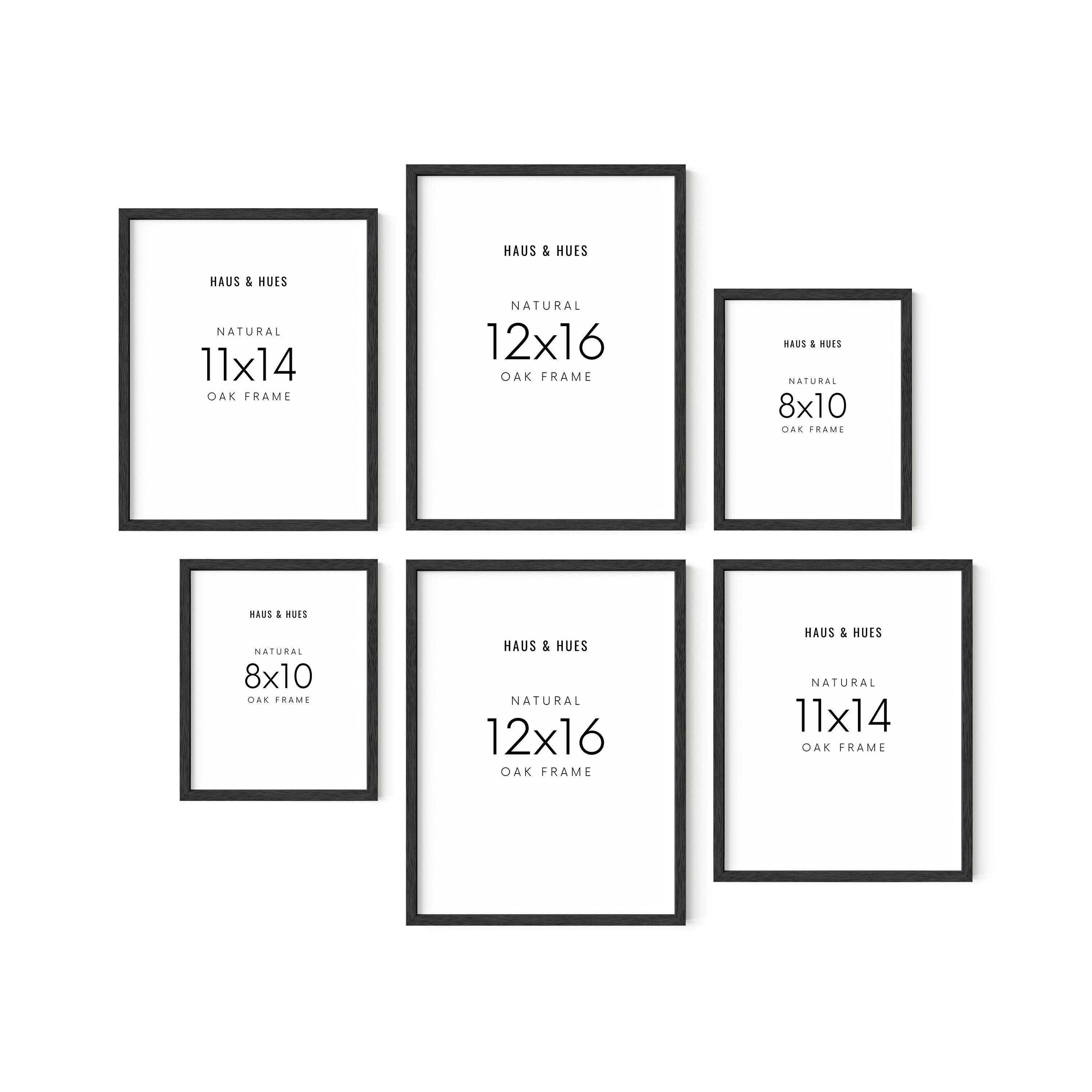 Black Gallery Wall Frame Set: Solid Wood Oak Frames (8x10, 11x14, 12x16 ...
