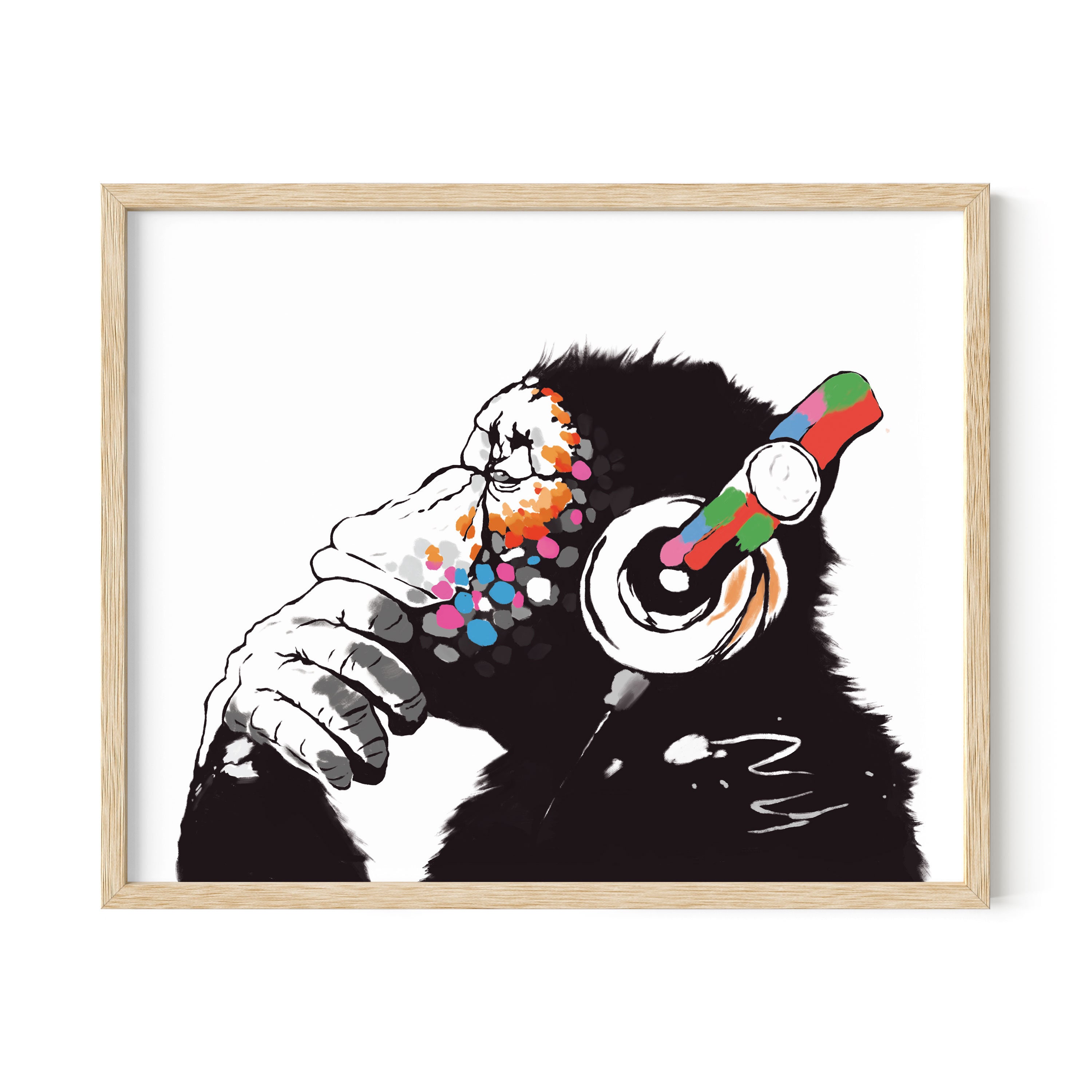 Banksy Chimp Print: Graffiti Monkey With Headphones - Etsy