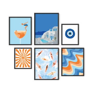 Galería de pósteres de playa Haus and Hues (juego de 6): pósteres de océano, arte mural con escenas de playa, pósteres de playa para pared, pósteres de viajes