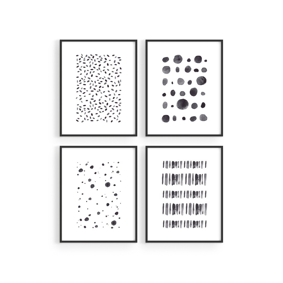 Haus and Hues Black and White Abstract Wall Art - Set of 4 Black and ...