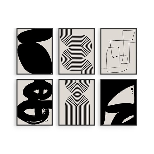 Haus and Hues Black Abstract Painting Aesthetic Wall Art Set Etsy