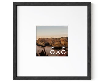 8x8 Black Picture Frame: Oak Wood with White Mat