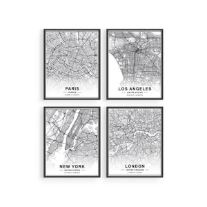 Haus and Hues Black and White Wall Art  - Set of 4 Black and White City Maps New York, Paris, London, Los Angeles