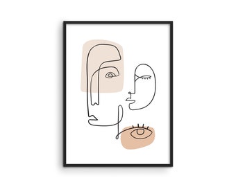Minimalist Woman Line Art Print: Neutral Abstract Female Figure