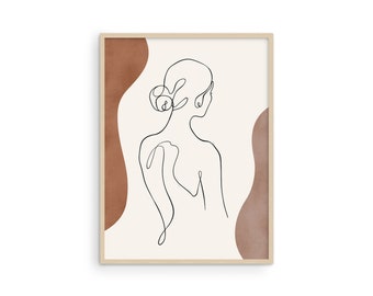Minimalist Woman Art Print: Neutral Line Drawing on Linen Paper