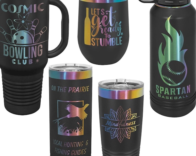 Black Prism Ion Plated Laser Engraved Drinkware, Your Choice of Image/Words, Polar Camel, Insulated, Stainless Steel, Lead Free
