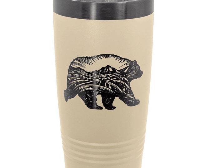 Warm Sand Laser Engraved in Ghost Black Travel Mug, Your Choice of Image/Words, Laser Engraved 20 oz. Polar Camel Insulated, Stainless Steel
