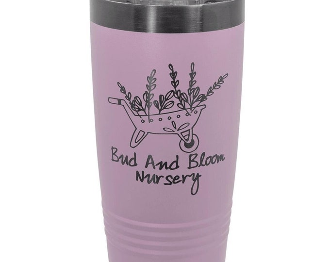 Lilac Laser Engraved in Ghost Black Travel Mug, Your Choice of Image/Words, Laser Engraved 20 oz. Polar Camel Insulated, Stainless Steel