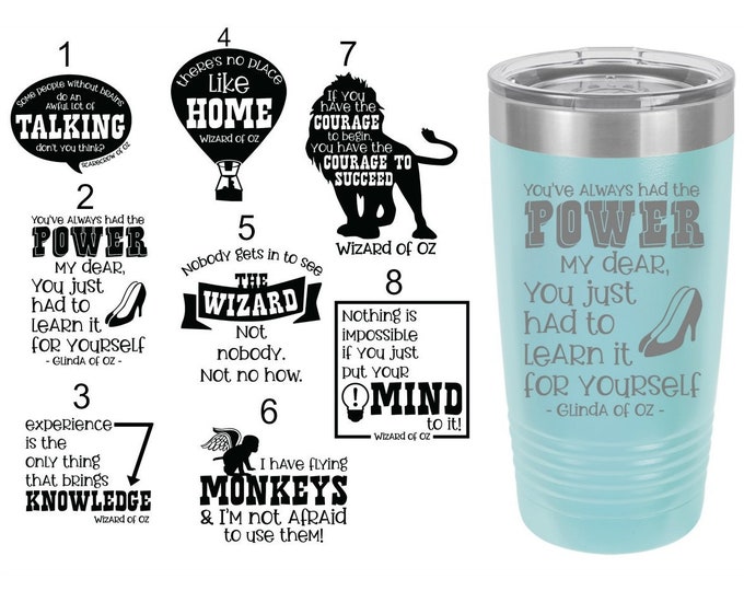 Wizard of Oz Themed Laser Engraved Travel Mugs, Can be Personalized, 8 Different Sayings, 20 oz. Polar Camel, Personalized Travel Mug