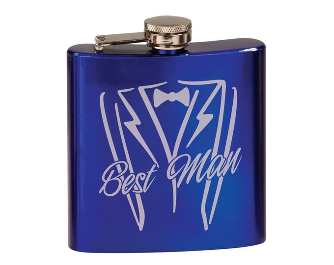 Personalized Gloss Blue Flask, Your Choice of Image/Words, Custom Flask, Laser Engraved Flask,Personalized Gifts,Groomsmens Gifts,Mens Gifts