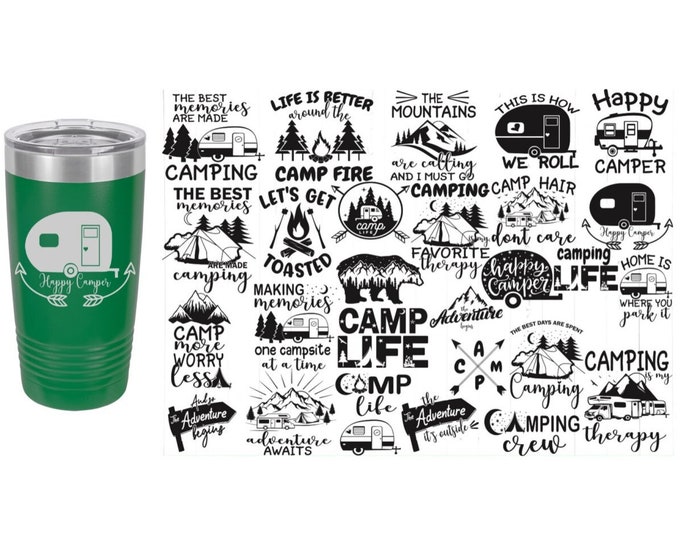 Camping Themed Laser Engraved Travel Mugs, Can be Personalized, 20 oz. Polar Camel, Insulated, Stainless Steel, Personalized Travel Mug