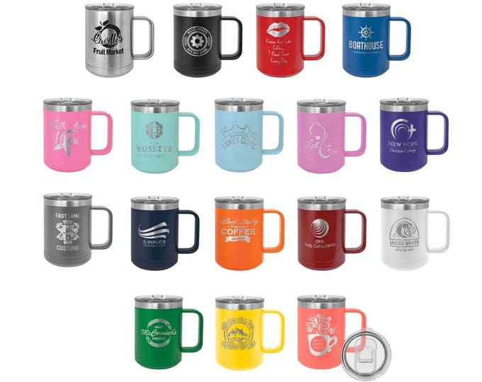 Laser Engraved Handled Mugs, Your Choice of Image/Words, 15 oz. Polar Camel Insulated Stainless Steel, Personalized Mugs, Custom Mugs