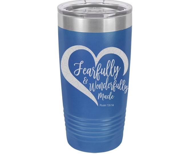 Fearfully and Wonderfully Made Laser Engraved Travel Mugs, Can be Personalized, 20 oz. Polar Camel, Insulated, Stainless Steel, Scripture