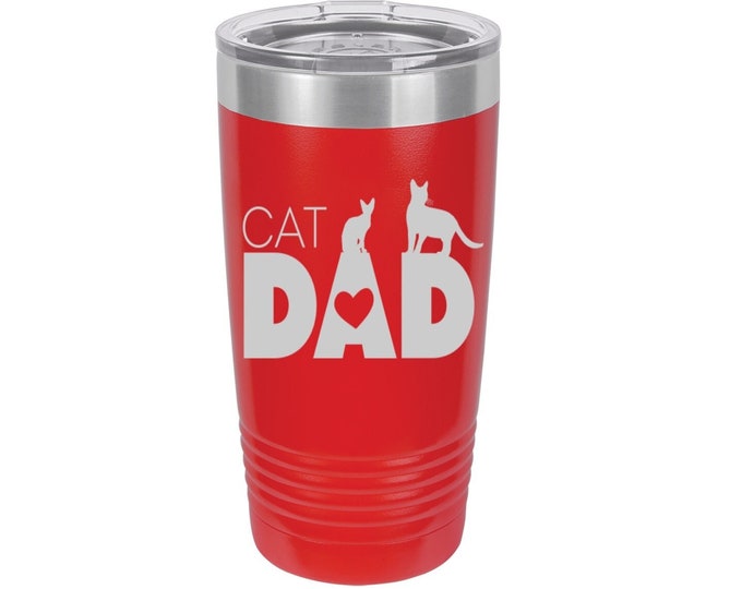 Cat Dad Laser Engraved Travel Mug, Can be Personalized, 20 oz. Polar Camel, Insulated, Stainless Steel, Cat Lover Gifts, Custom Cat Mug