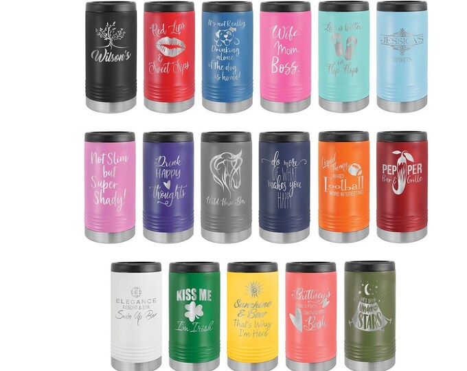 Personalized Slim Can Cooler, Your Choice of Image/Words, Polar Camel, Laser Engraved, Stainless Steel, Custom Can Cooler, Beer Can Cooler