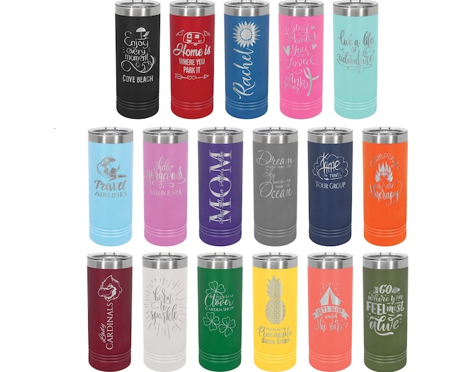 Laser Engraved Skinny Tumblers, Your Choice of Image/Words, 22 oz. Polar Camel, Slider Lid, Insulated, Stainless Steel, Custom Skinny Mugs