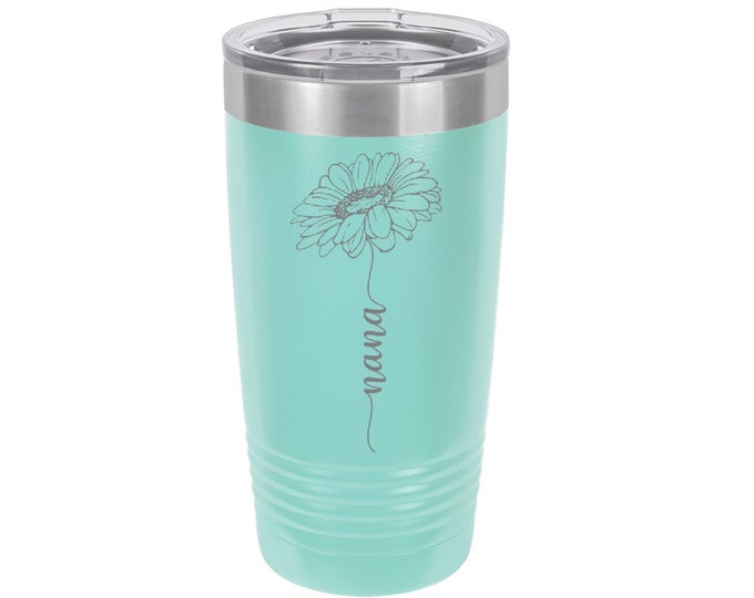 Nana Sunflower Laser Engraved Travel Mugs, Can be Personalized, 20 oz. Polar Camel, Insulated, Stainless Steel, Custom Travel Mug, Nana Gift