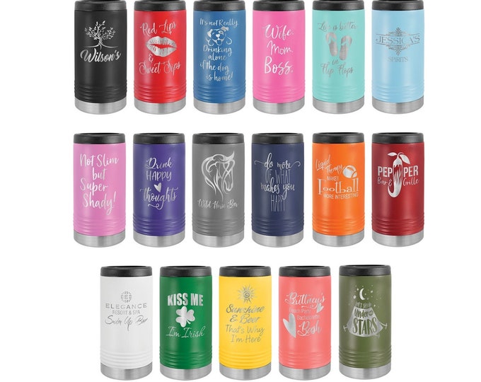 Laser Engraved Slim Can Cooler, Your Choice of Image/Words, Polar Camel, Personalized, Stainless Steel, Custom Can Cooler,  Groomsmen Gifts