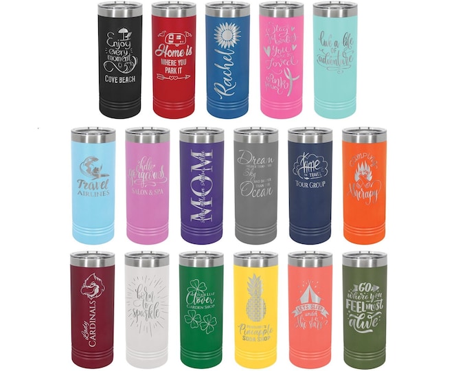 Personalized Skinny Tumblers, Your Choice of Image/Words, 22 oz. Laser Engraved, Polar Camel, Slider Lid, Insulated, Stainless Steel