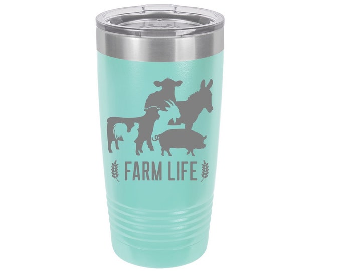 Farm Life Donkey Cow Sheep Laser Engraved Travel Mugs, Can be Personalized, 20 oz. Polar Camel, Insulated, Stainless Steel, Farm Themed Mug