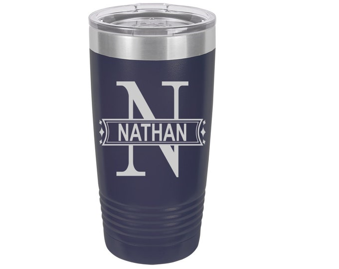 Split Initial Diamonds Laser Engraved Travel Mug, Can be Personalized, 20 oz. Polar Camel, Insulated, Stainless Steel, Monogram Travel Mug