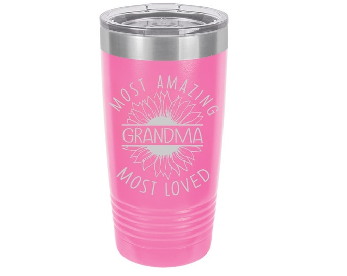 Most Amazing Most Loved Grandma Laser Engraved Travel Mugs, Can be Personalized, 20 oz. Polar Camel Insulated, Stainless Steel, Grandma Gift