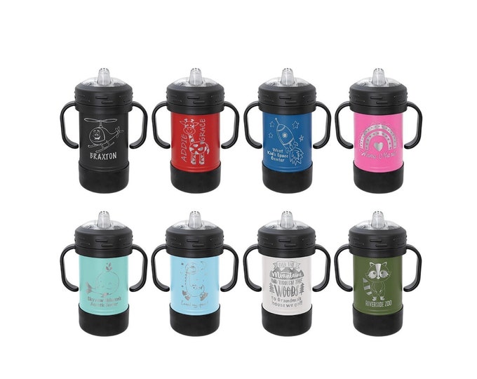 Laser Engraved  Sippy Cups, Personalized - Your Choice of Image/Words, 10 oz. Polar Camel Insulated Stainless Steel, Kids Sippy Travel Cups