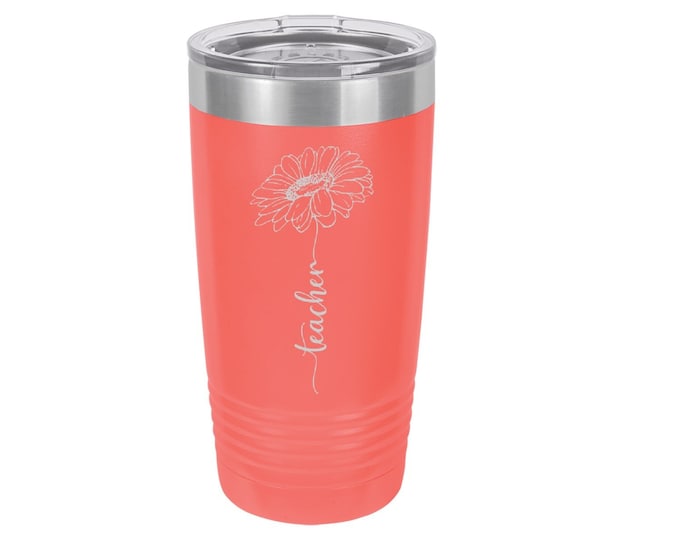 Teacher Sunflower Laser Engraved Travel Mugs, Can be Personalized, 20 oz. Polar Camel, Insulated, Stainless Steel, Teacher Gifts