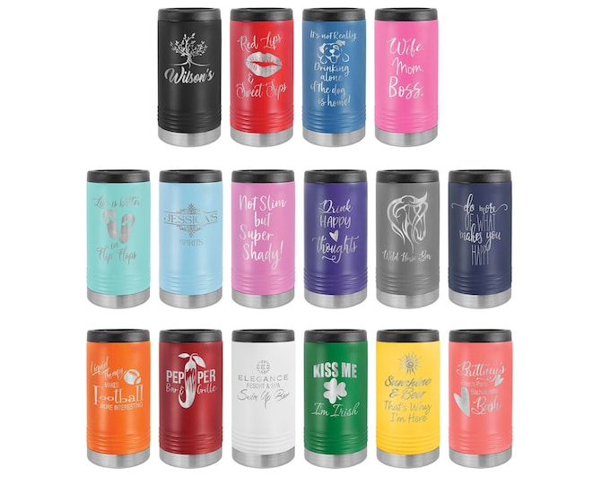 Laser Engraved Slim Can Cooler, Your Choice of Image/Words, Polar Camel, Personalized, Stainless Steel, Custom Can Cooler,  Groomsmen Gifts