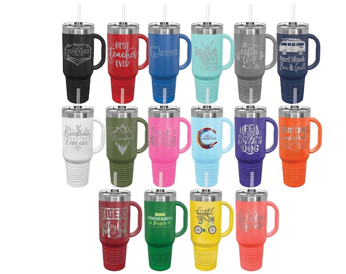 Personalized 40 oz. Travel Mug with Lid & Straw, Laser Engraved, Your Choice of Image/Words, Insulated, Stainless Steel, Polar Camel Brand