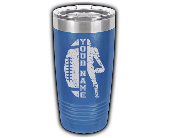 Football Laser Engraved Travel Mugs, Personalized with Players Name, Insulated, Yeti Style, Stainless Steel,Football Theme Cup, Football Mug