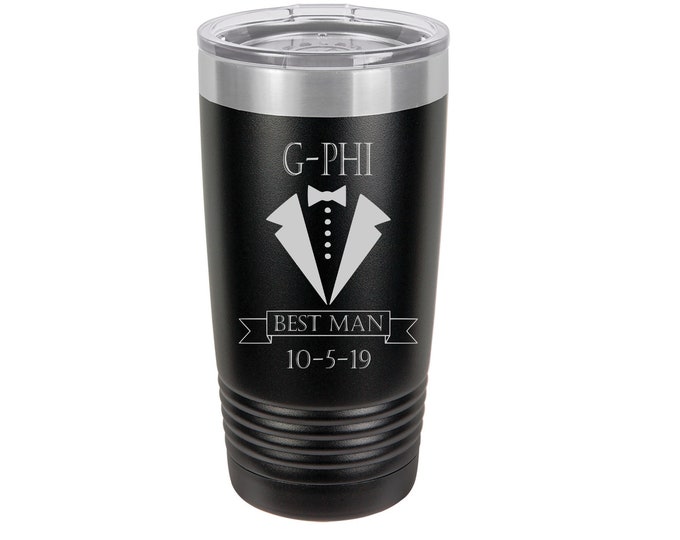 Groomsman Tuxedo Laser Engraved Travel Mugs, Personalized, Insulated, Stainless Steel, Groomsman Gifts, Best Man Gifts