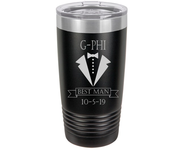 Groomsman Tuxedo Laser Engraved Travel Mugs, Personalized, Insulated, Yeti Style, Stainless Steel, Groomsman Gifts, Best Man Gifts