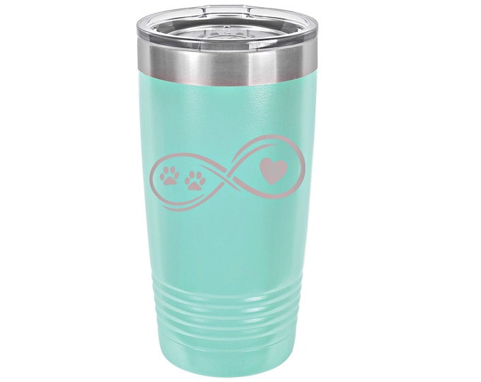Infinity Pawprint Heart Laser Engraved Travel Mug, Can be Personalized, 20 oz. Polar Camel Insulated Stainless Steel, Pet Themed Travel Mug