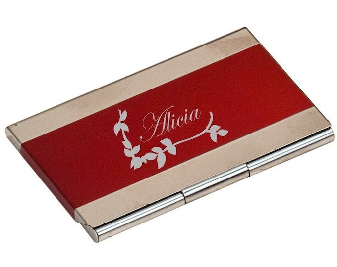 Red Business Card Holder, Personalized - Your Choice of Image/Words, Laser Engraved, Custom Business Card Holder, Personalized Gifts