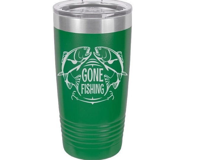 Gone Fishing Laser Engraved Travel Mugs, Can be Personalized, 20 oz. Polar Camel, Insulated, Stainless Steel, Fishing Gifts, Fishing Mug