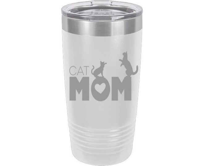 Cat Mom Laser Engraved Travel Mug, Can be Personalized, 20 oz. Polar Camel, Insulated, Stainless Steel, Cat Lover Gifts, Custom Cat Mug