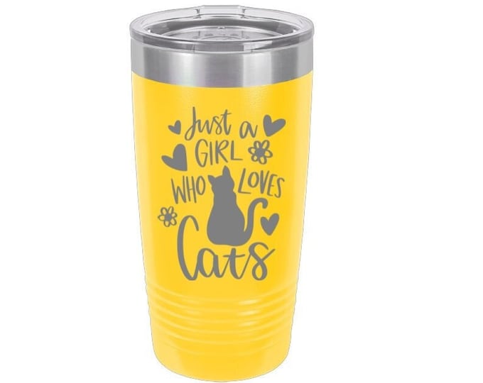Just a Girl Who Loves Cats Laser Engraved Travel Mug, Can be Personalized, 20 oz. Polar Camel, Insulated Stainless Steel, Cat Lover Gifts
