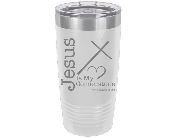 Jesus is my Cornerstone Laser Engraved Travel Mugs, Can be Personalized, 20 oz. Polar Camel, Insulated, Stainless Steel, Christian Gifts