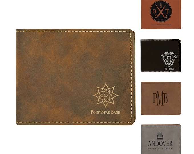 Personalized Bi-Fold Leatherette Wallet, Custom Wallet, Laser Engraved Wallet, Corporate Gifts, Personalized Gifts,Groomsmen Gifts,Mens Gift