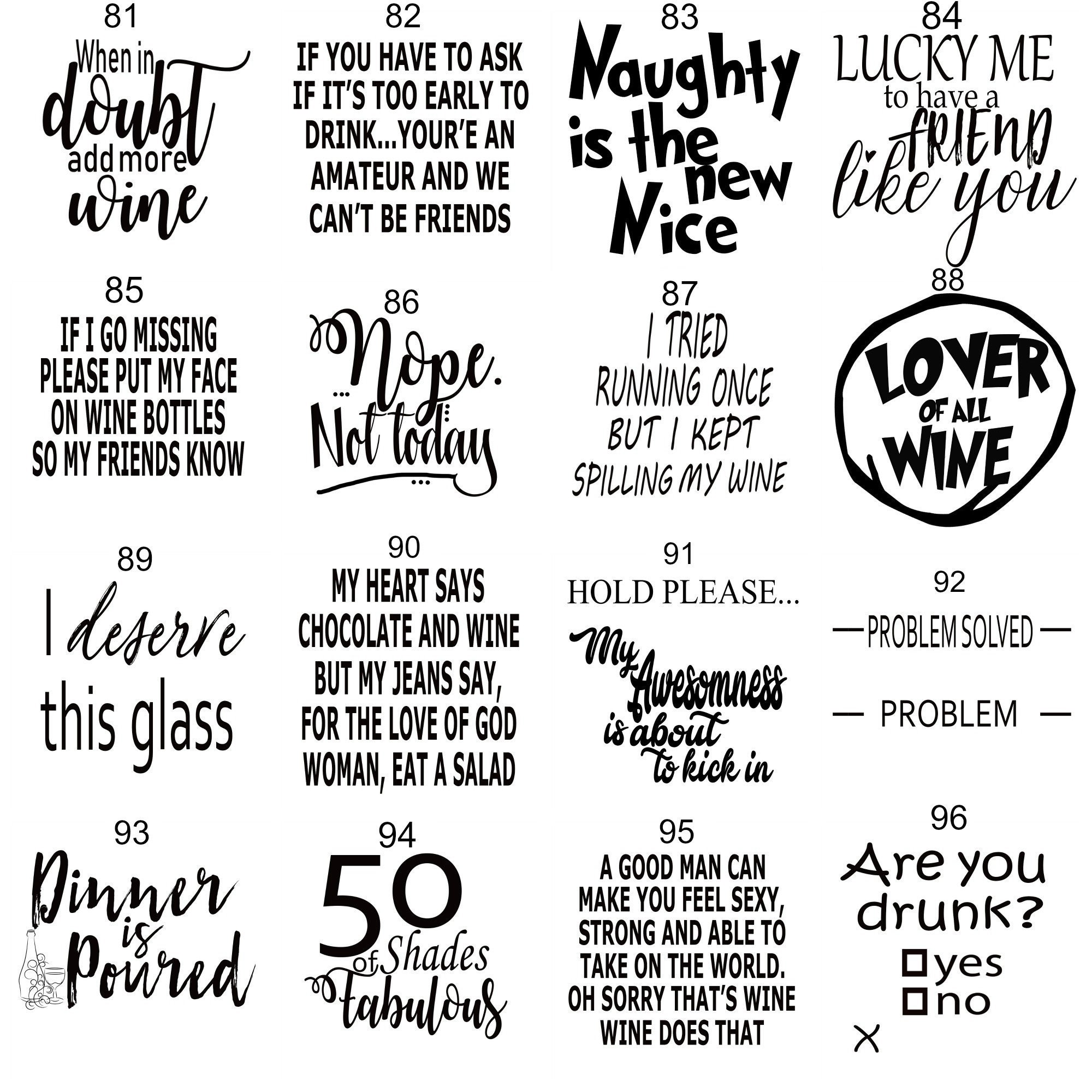 Laser Engraved Wine Glass, Funny Wine Sayings Set #4, Personalize ...