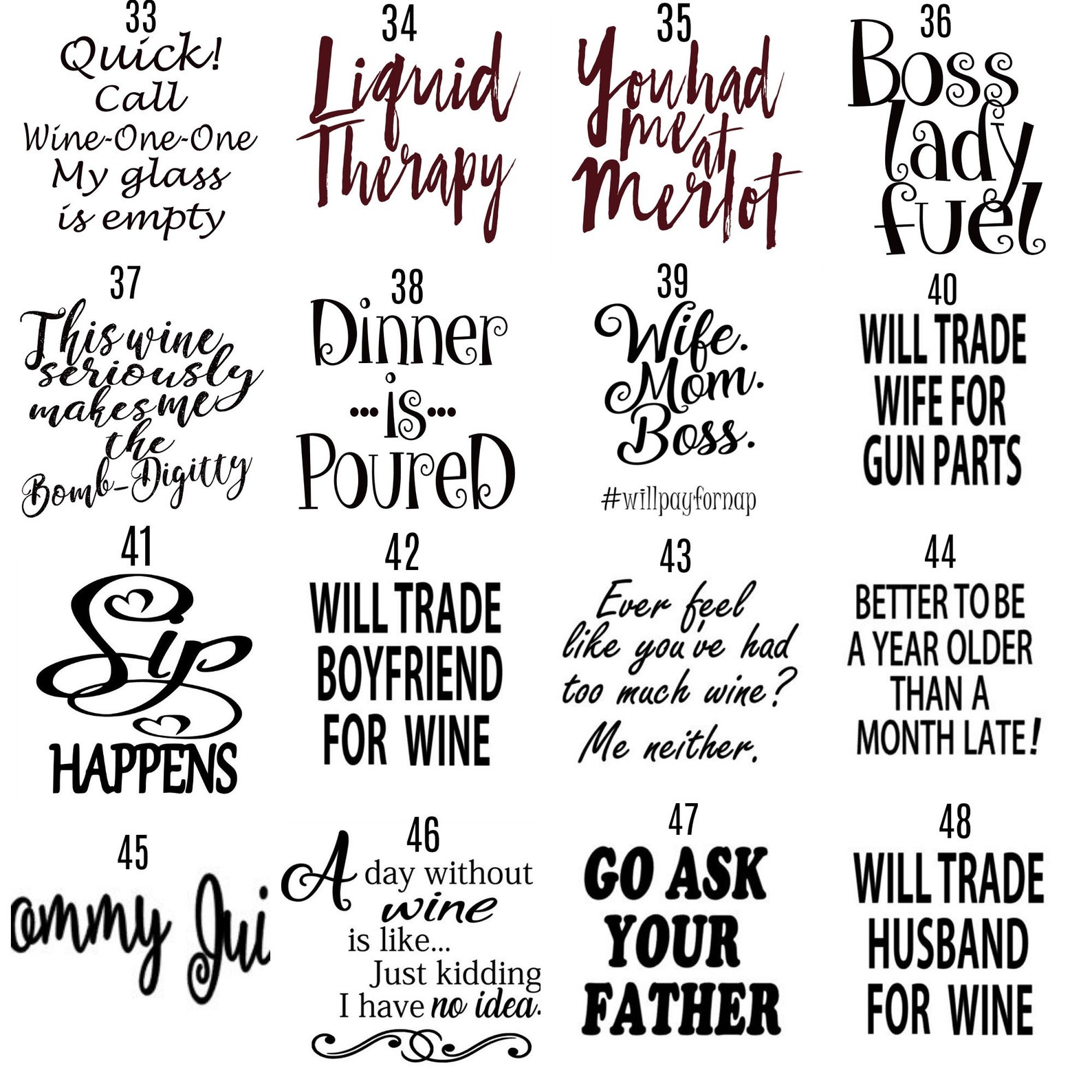 Laser Engraved Wine Glass Funny Wine Sayings Set 4 Etsy